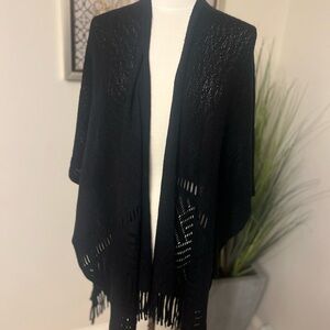 Black Fringe Open Cardigan